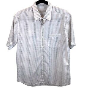 James Campbell sz M White Textured Stripe Cotton Short Sleeve Men's Shirt